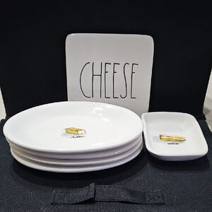 Rae Dunn White Ceramic Cheese Plates with Yellow Cheese Accents